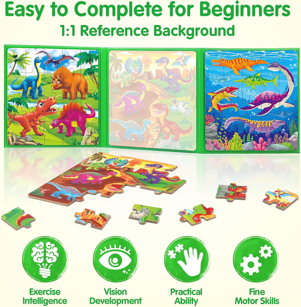 SYNARRY magnetic dinosaur puzzle book with three colorful dinosaur scenes - view 14