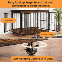 COZPAW Dog Crate Furniture, 48 Inch Dog Crates for Medium/Large Breed, Farmhouse Wood Metal Kennel Indoor Heavy Duty Pet Cage with Caster Wheels (Brown)