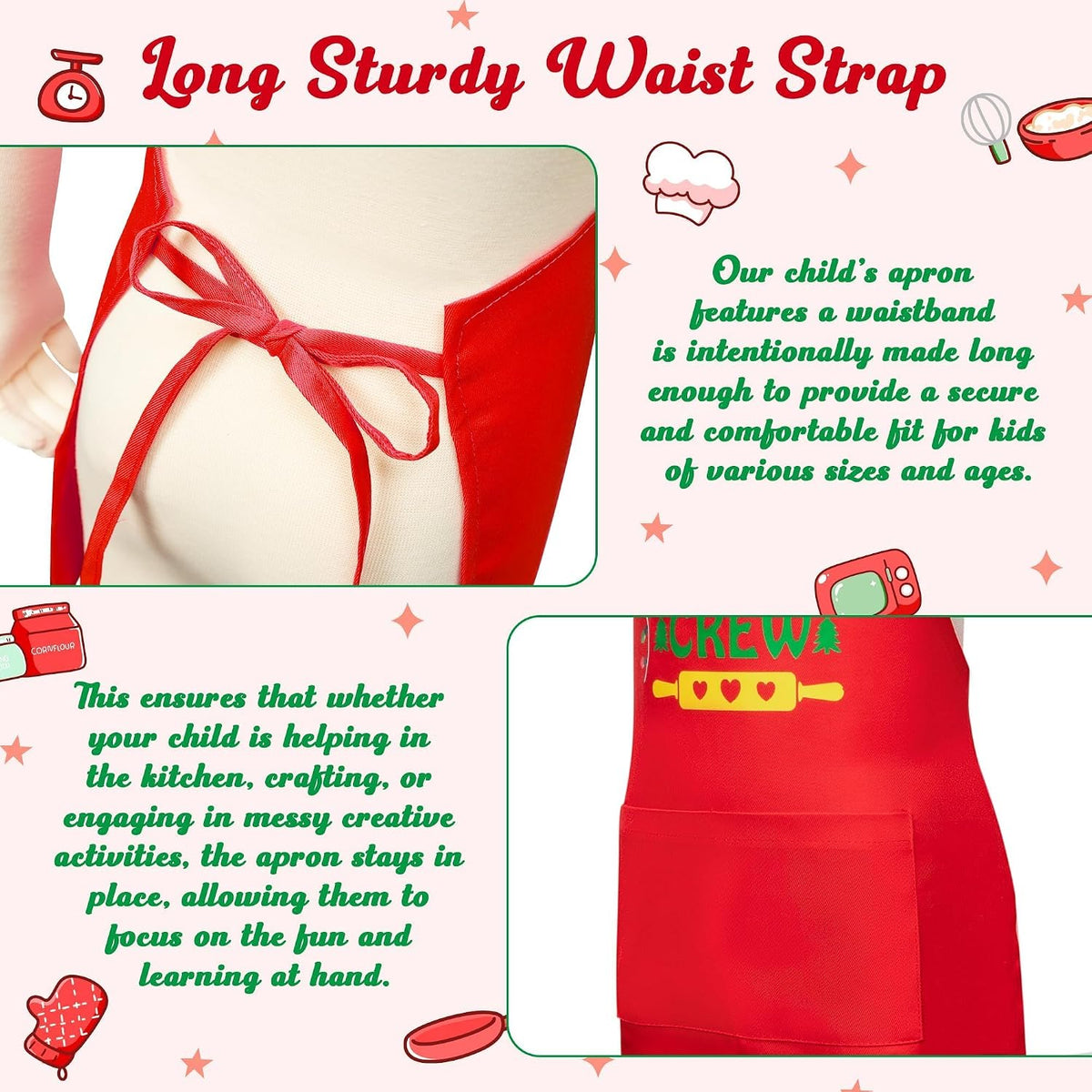 R HORSE Kid Apron and Chef Hat Set - Red Cookie Baking - image 4