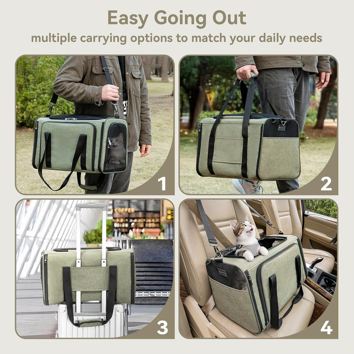 Petsfit Medium Expandable Cat Carrier for Air Travel - 16.0"L x 10.0"W x 9.0"H / Green - image 4