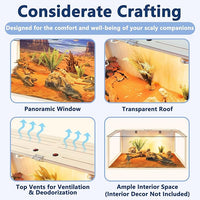 Prolee Bearded Dragon Tank, Reptile Enclosure, Snake Tank, Reptile Terrarium, Built-in Light Fixtures with Switch, (30 Gallon, 32" Long, Clear Acrylic Roof)