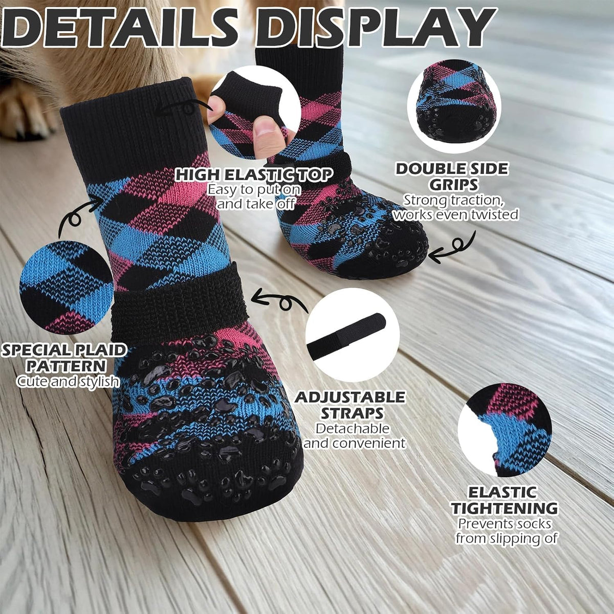 EXPAWLORER Dog Socks for Hot Pavement Summer to Prevent Licking Paws - X-Large / Pink&Blue - image 3