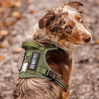 rabbitgoo Dog Harness for Large Dogs No Pull, Tactical Service Pet Vest with Molle and Control Handle, Adjustable and Reflective Military Harness for Easy Walking and Training, Brown camo, XL