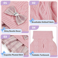 YUDODO knitted small dog sweater dress with bow and turtleneck - view 4