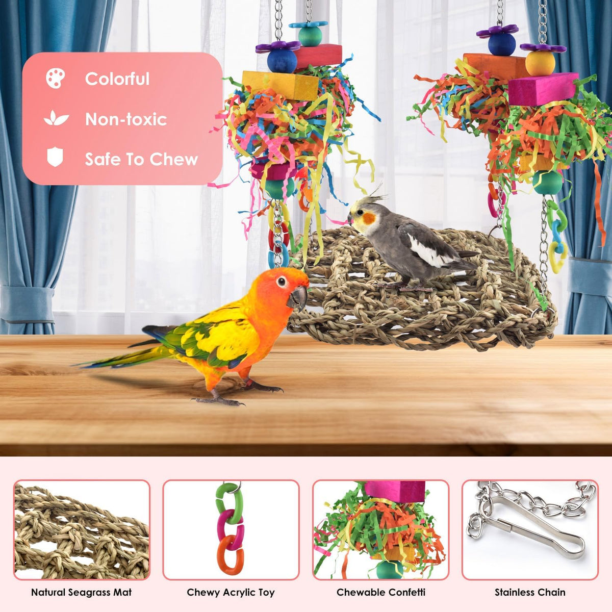 KATUMO Bird Toys, Grass Swing Hammock Climbing Toy for Parrot Parakeet – Essentials for Birds - 6.4 x 6.4 x 0.78 inch - image 2