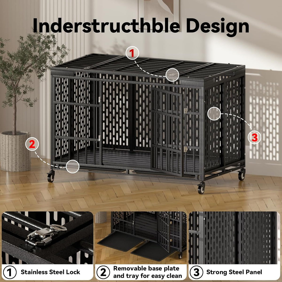 48 Inch Heavy Duty Dog Crate with Wheels - 53.1"L x 30.0"W x 32.2"H - image 4