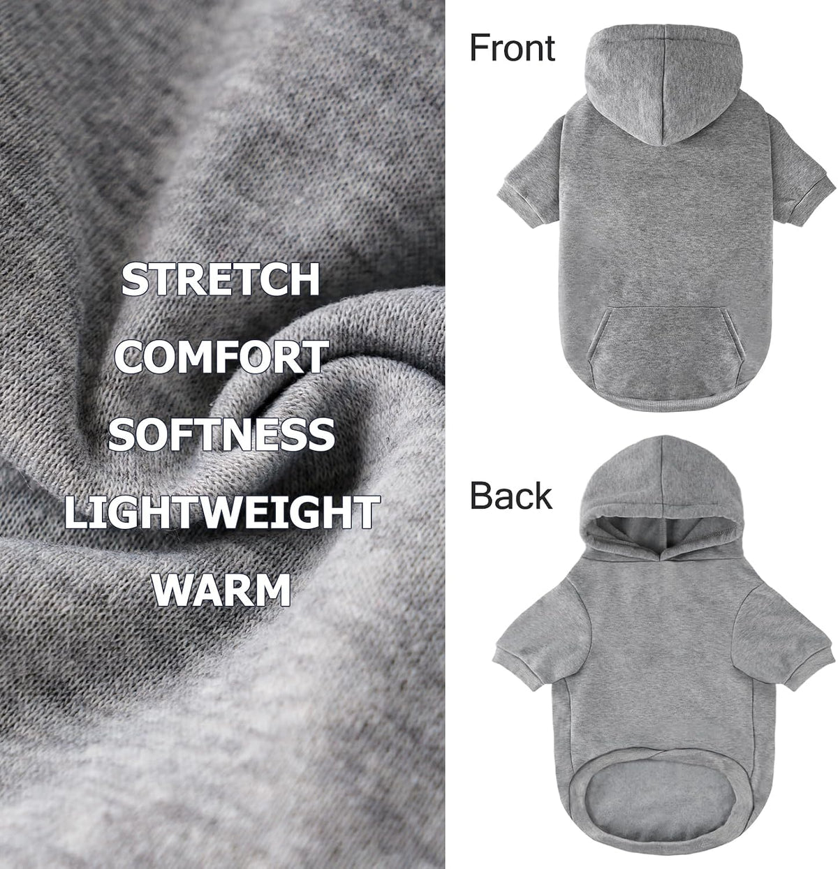 Dog Basic Hoodie Soft Dog Clothes Cold Weather Sweaters for Medium - Grey / XS (Back: 10.24",Chest: 14.96", 2-5 lbs) - image 4