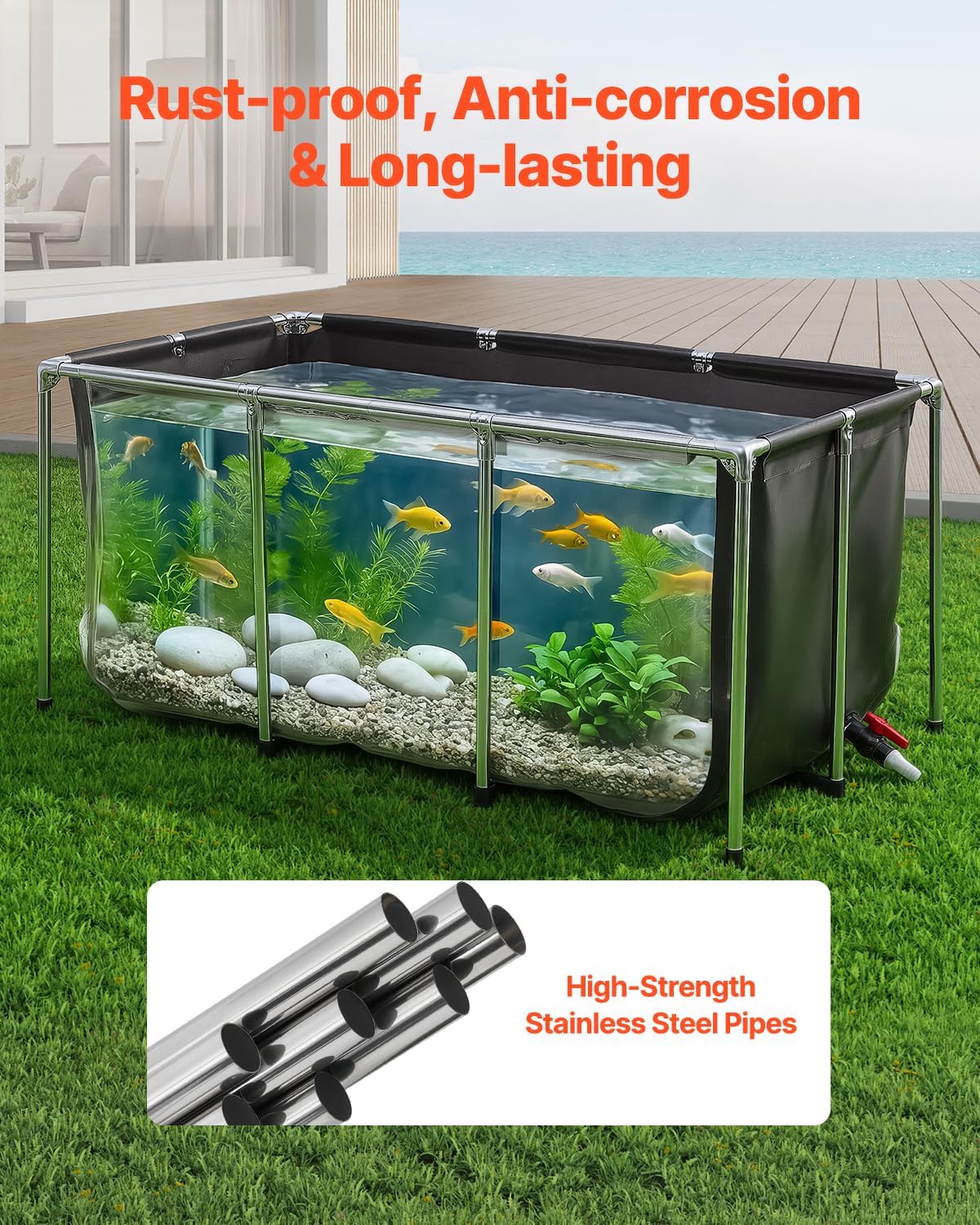 VEVOR Canvas Fish Pond, Turtle Pond - Black / 200 Gal /59 x 32 x 28 in / With Clear Panel - image 4
