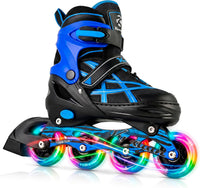 Kuxuan Boys Adjustable Inline Skates with Light up Wheels for Kids - Stripe Blue / Large(Kids 3-6 US)