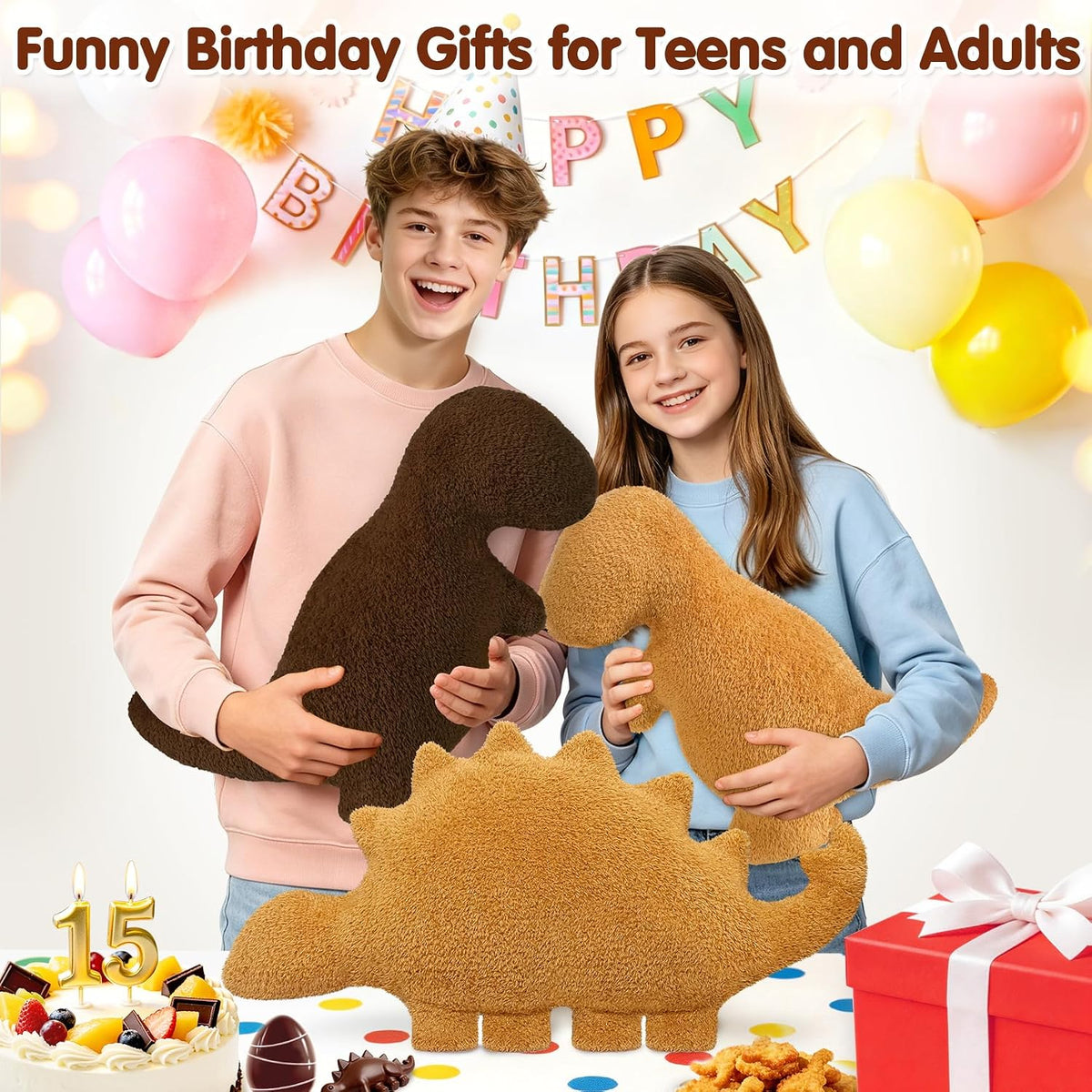 Dino Nugget Pillow Plush, Dinosaur Chicken Plush Nuggets Pillow Funny Birthday Gifts for Boys - Mixed 3 Pcs / Large - image 2