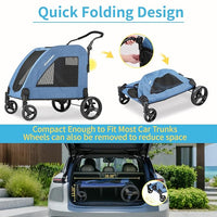 EchoSmile Heavy-Duty Large Dog Stroller with Shock-Absorbing Wheels, Foldable Pet Travel Carrier for Medium & Large Dogs, 5 Mesh Windows, 160 lbs Capacity, Easy Assembly & Storage