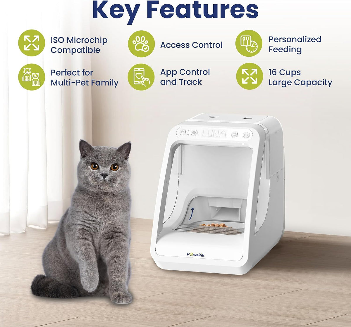 Automatic Microchip RFID Cat Feeder, 16-Cup - White - image 2