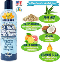Bodhi Dog Oatmeal Shampoo & Conditioner - Hypoallergenic Formula - Naturally Deodorize Dogs, Cats & Pets - Made w/Organic Ingredients - Moisturizes Dry & Itchy Skin - Made in USA (Oatmeal, 17 Fl Oz)