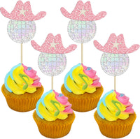Gyufise 24Pcs Dance King Cupcake Toppers Glitter Jazz Dancers Happy - Pink Silver