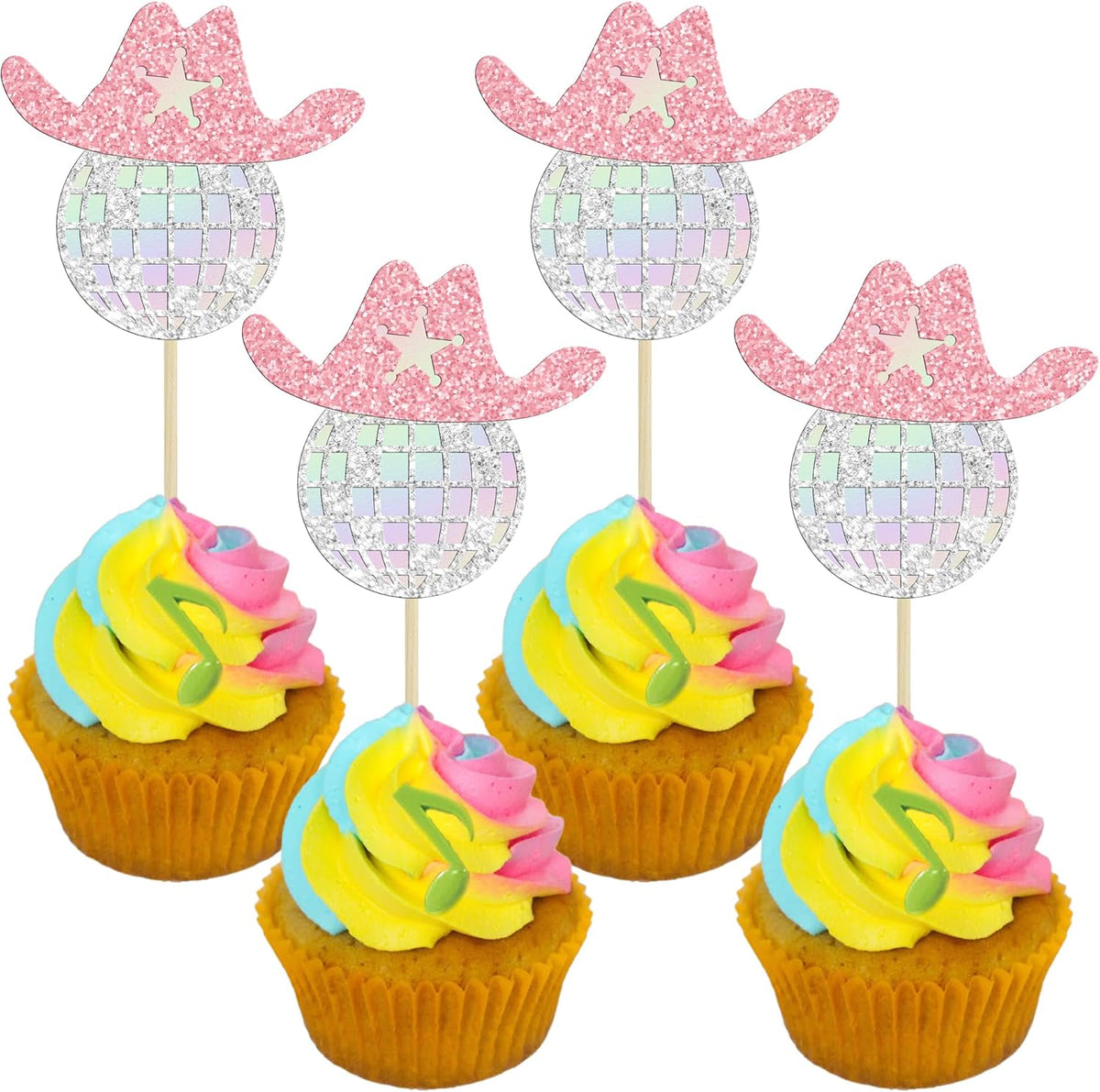 Gyufise 24Pcs Dance King Cupcake Toppers Glitter Jazz Dancers Happy - Pink Silver