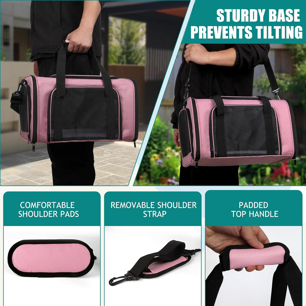 Top tasta Dog Cat Carrier Pet Carriers for Small Medium Large Cats - 18.0"L x 11.0"W x 11.0"H / Pink - image 4