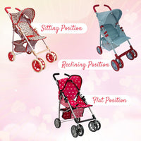 Baby Doll Stroller for Toddler Girls & Big Kids up to 8 Years Old - Pink Hearts - image 3