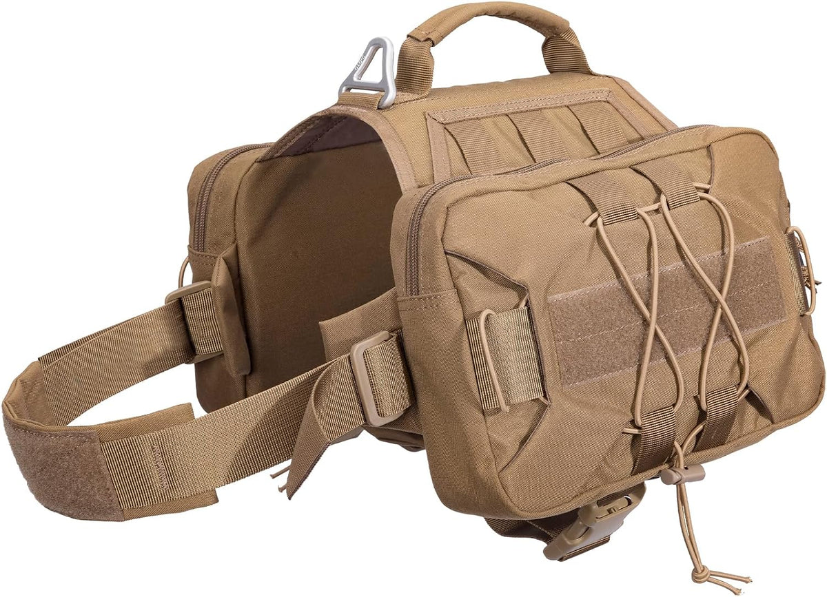 EXCELLENT ELITE SPANKER Nylon Dog Backpack with 2 Side Pockets - Coyote Brown / 9.1"L x 6.7"W x 2.0"H