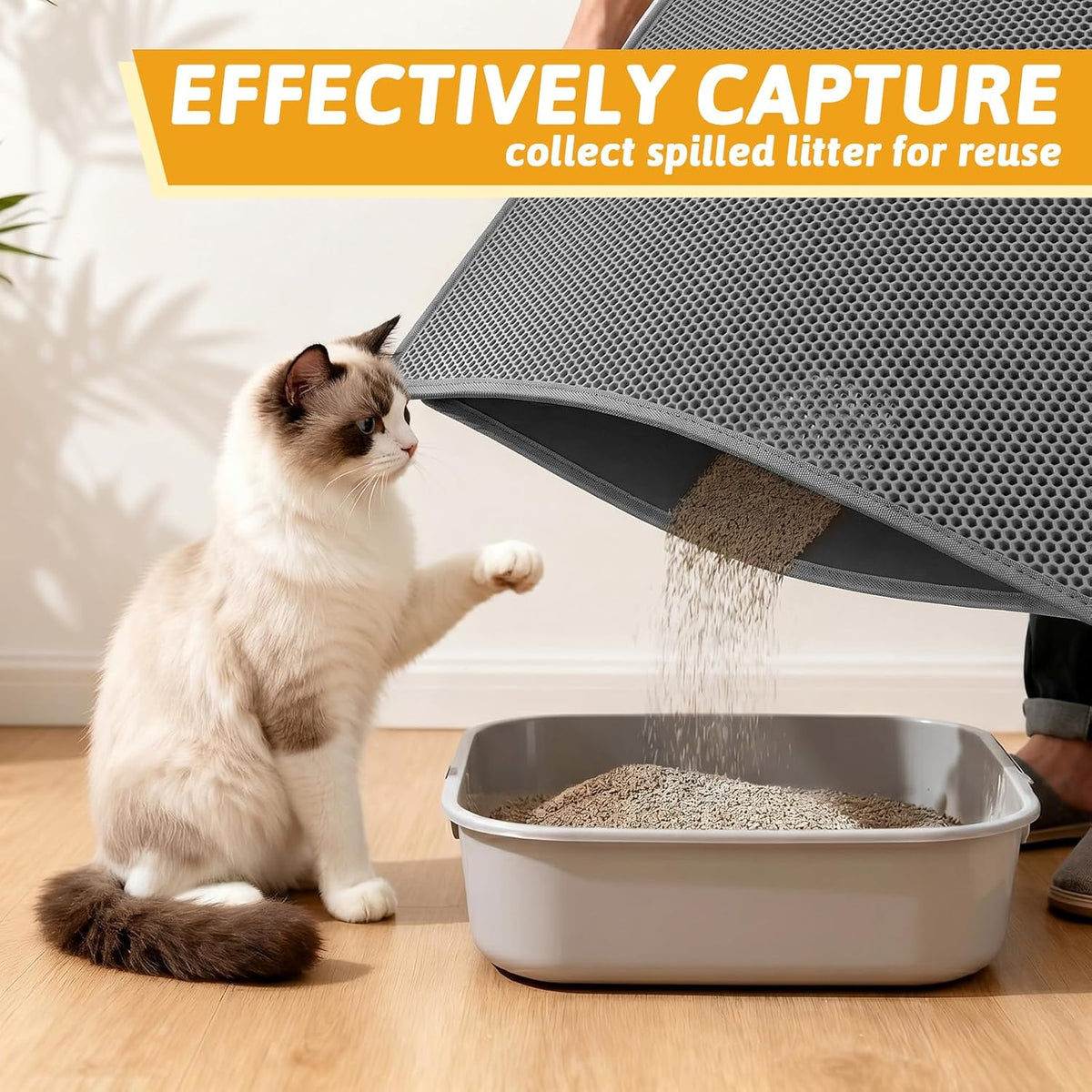 Pieviev Cat Litter Mat, Double-Layer Waterproof Litter Trap - Gray / 47x36 Inch - image 3