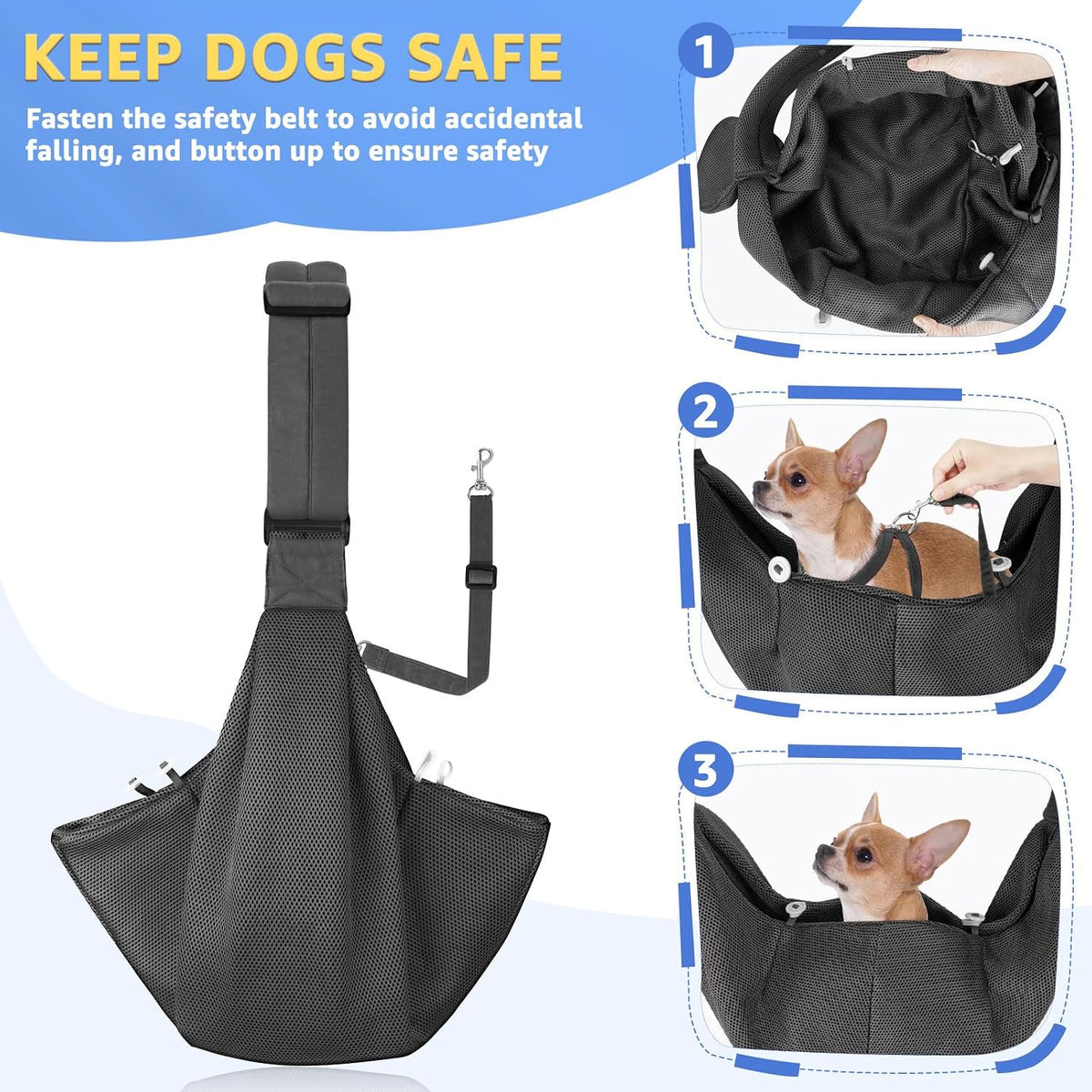 SlowTon Dog Carrier Sling - B-Dark Grey Breathable Fabric / For Pets 12-16lbs - image 4