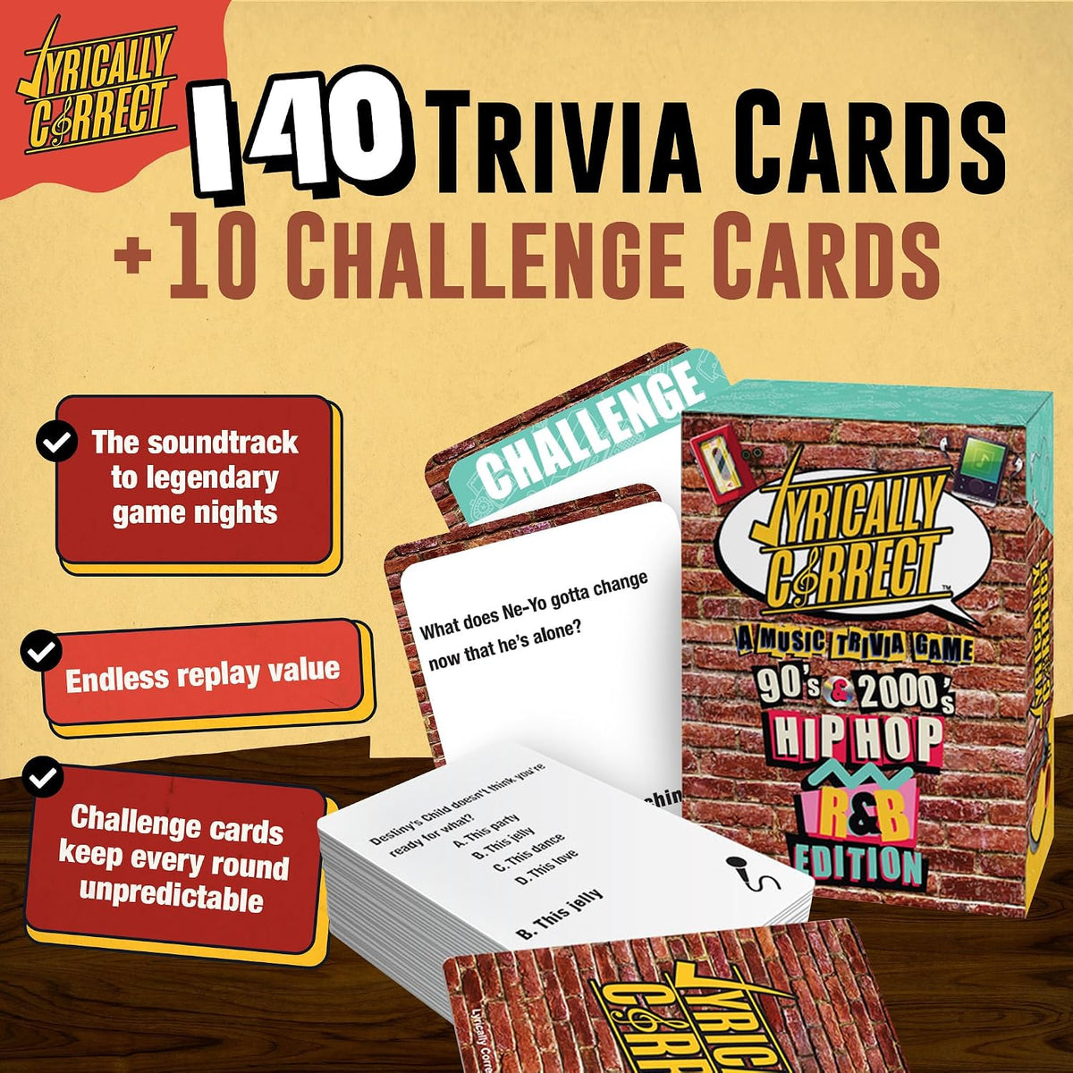 Lyrically Correct 90s and 2000s hip-hop and R&B music trivia card game box and cards - view 27