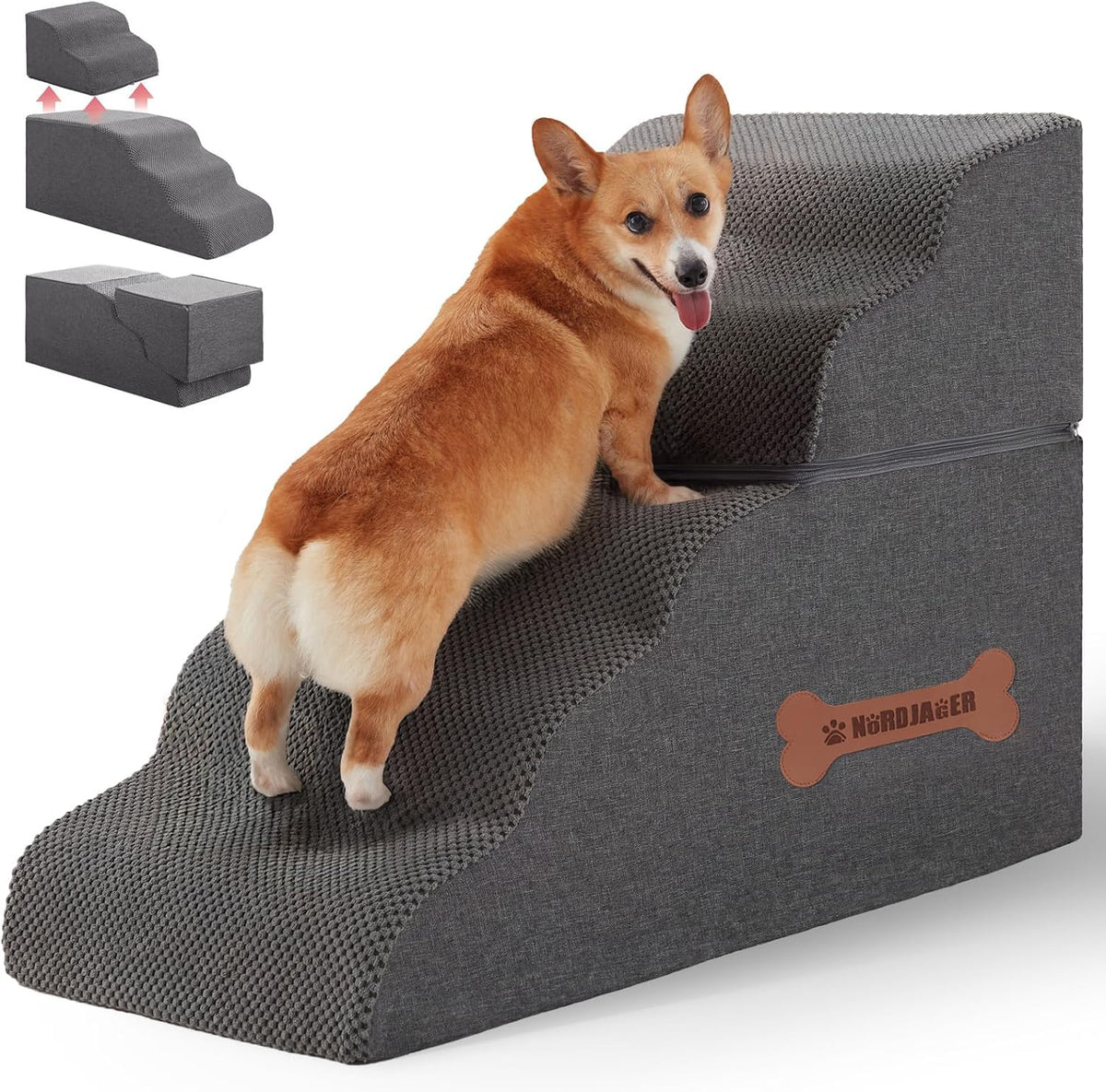 Dog Stairs 4 Steps for Small Dogs and Cats to Get on High Beds - Dark Grey / 5.0 / 31.8"D x 15.7"W x 22.8"H