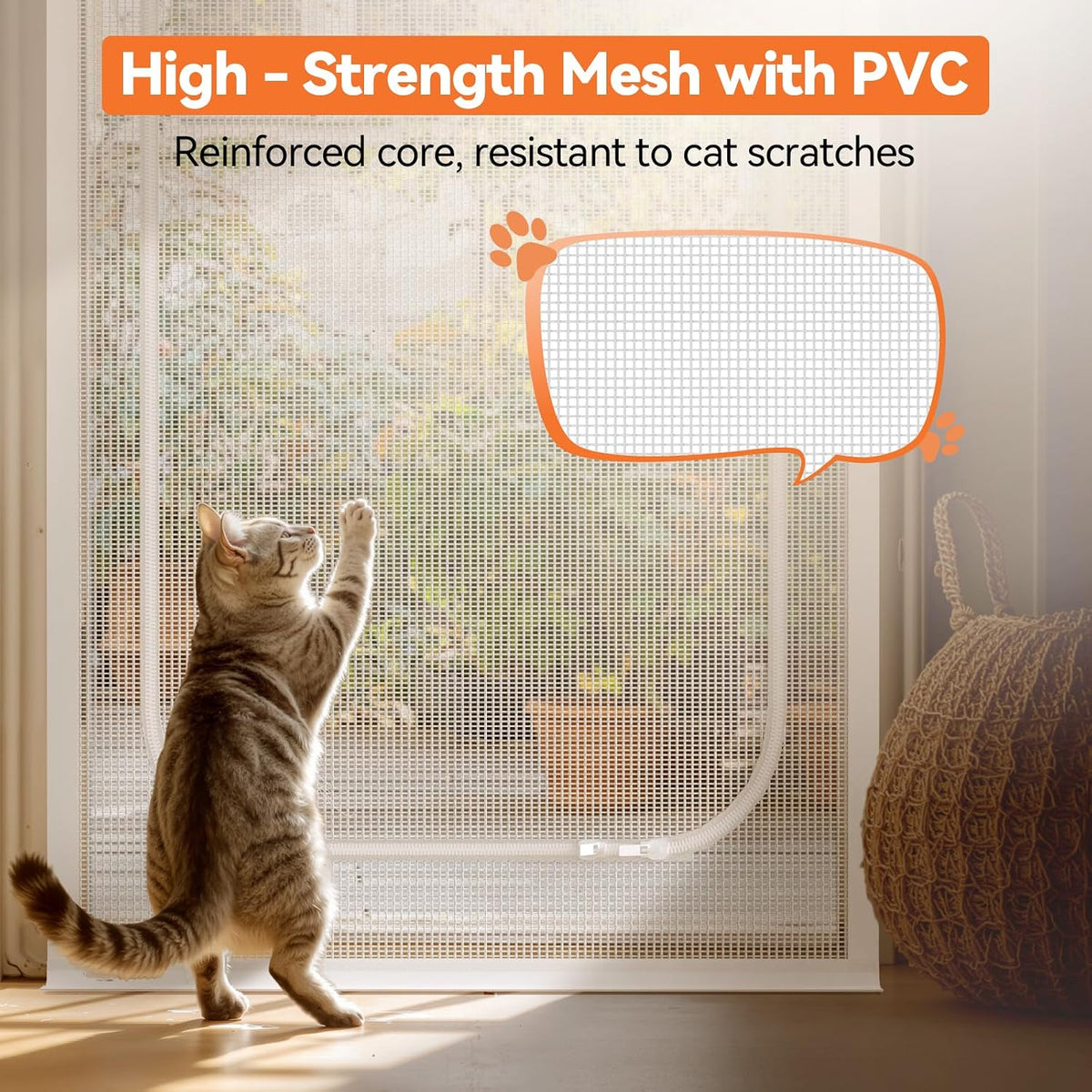 BFNN Cat Screen Door, Scratch Resistant Mesh Gate - White, U-shaped / Up to 32''x 80'' (Fits Door Opening Size) - image 3
