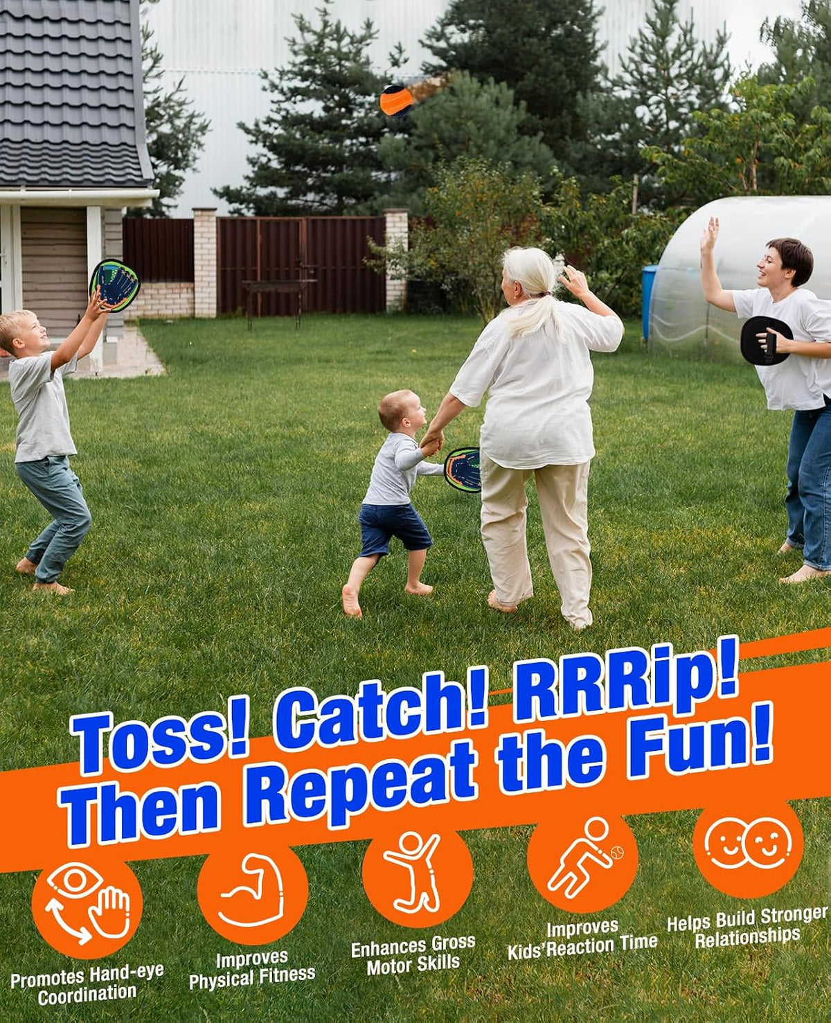 Aywewii toss and catch game with sticky hook and loop paddles and soft balls - view 12