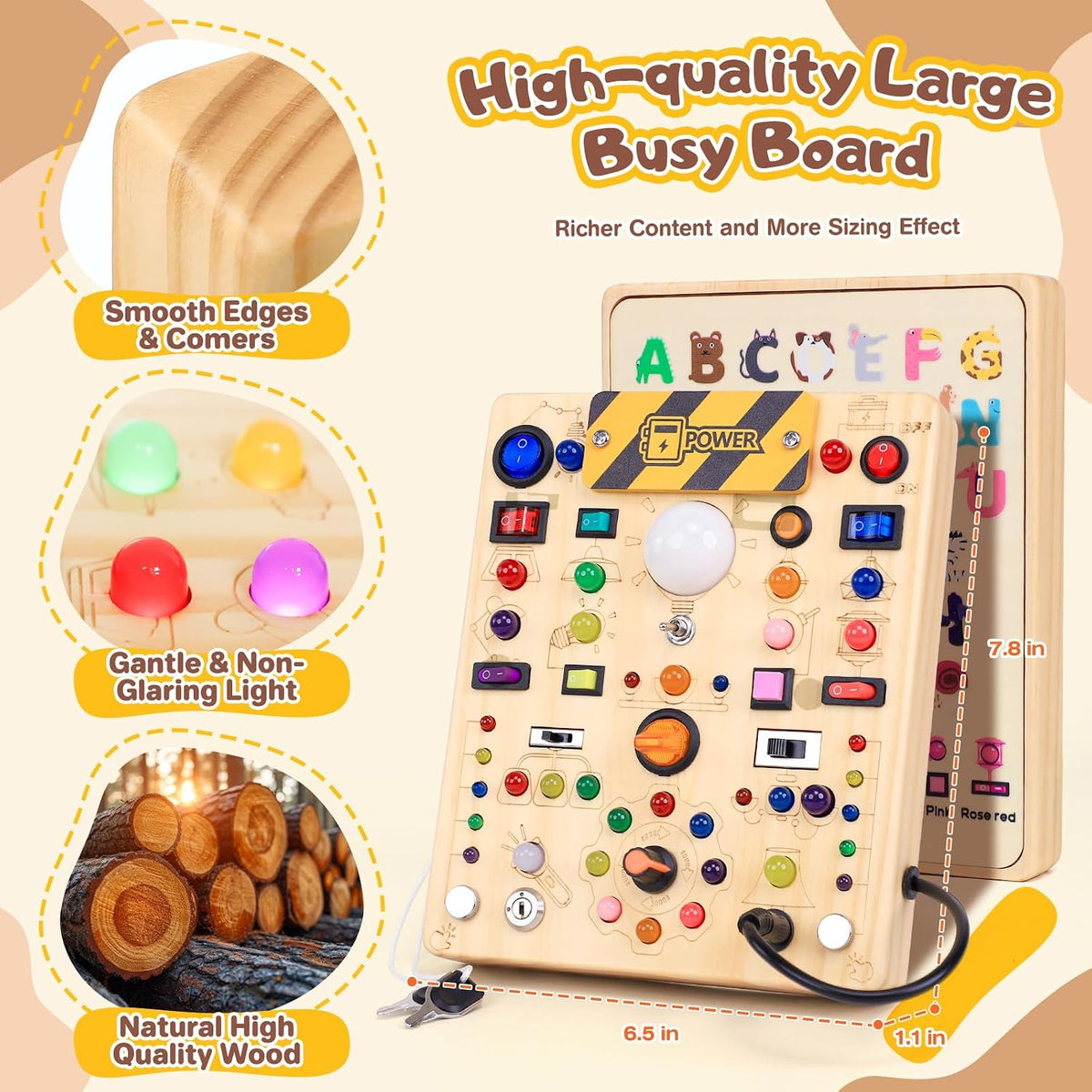 Busy Board with LED Light Switches - Large Busy Board - image 4