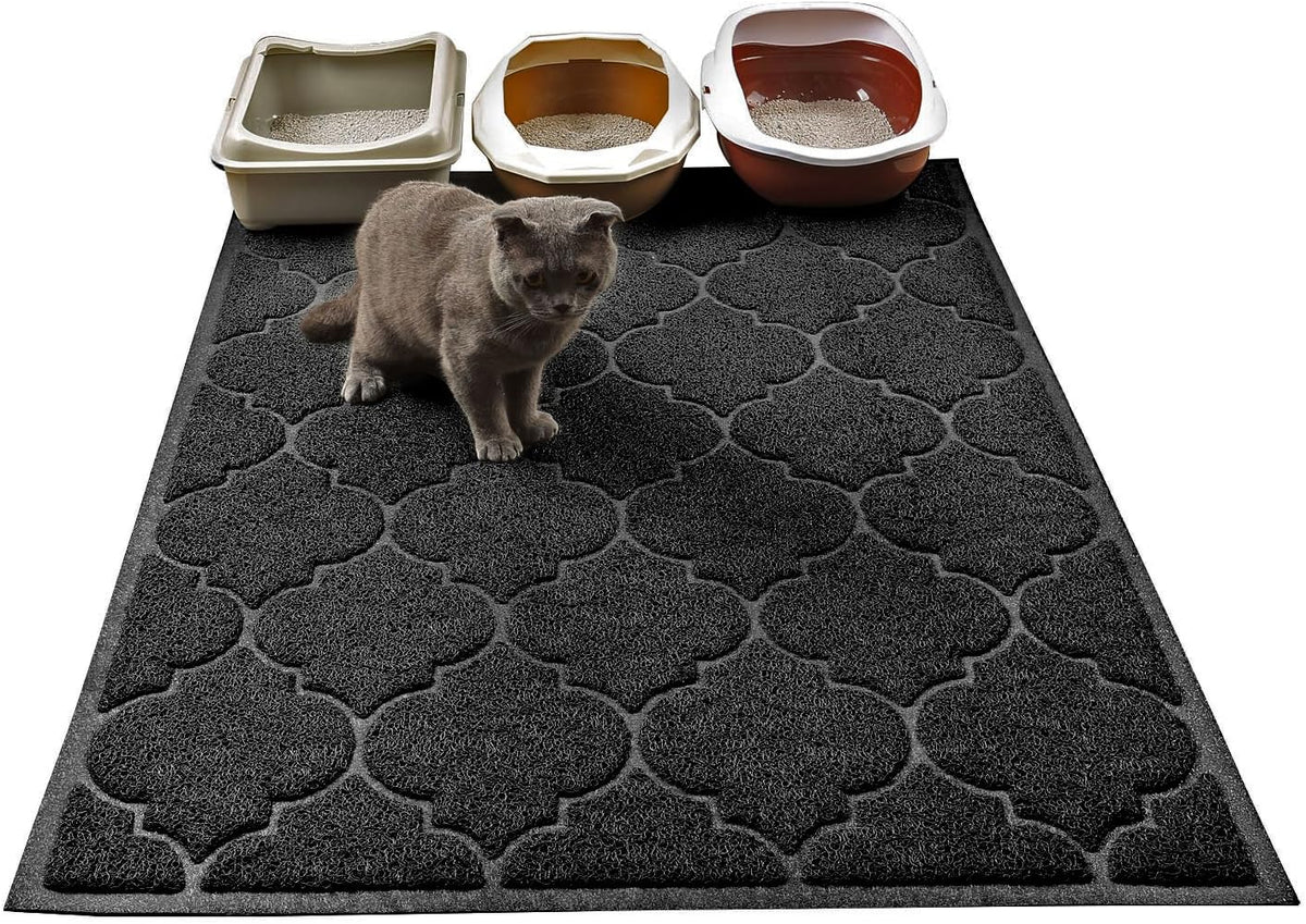 LittleTiger Cat Litter Mat, XL Super Size, Phthalate Free - Black