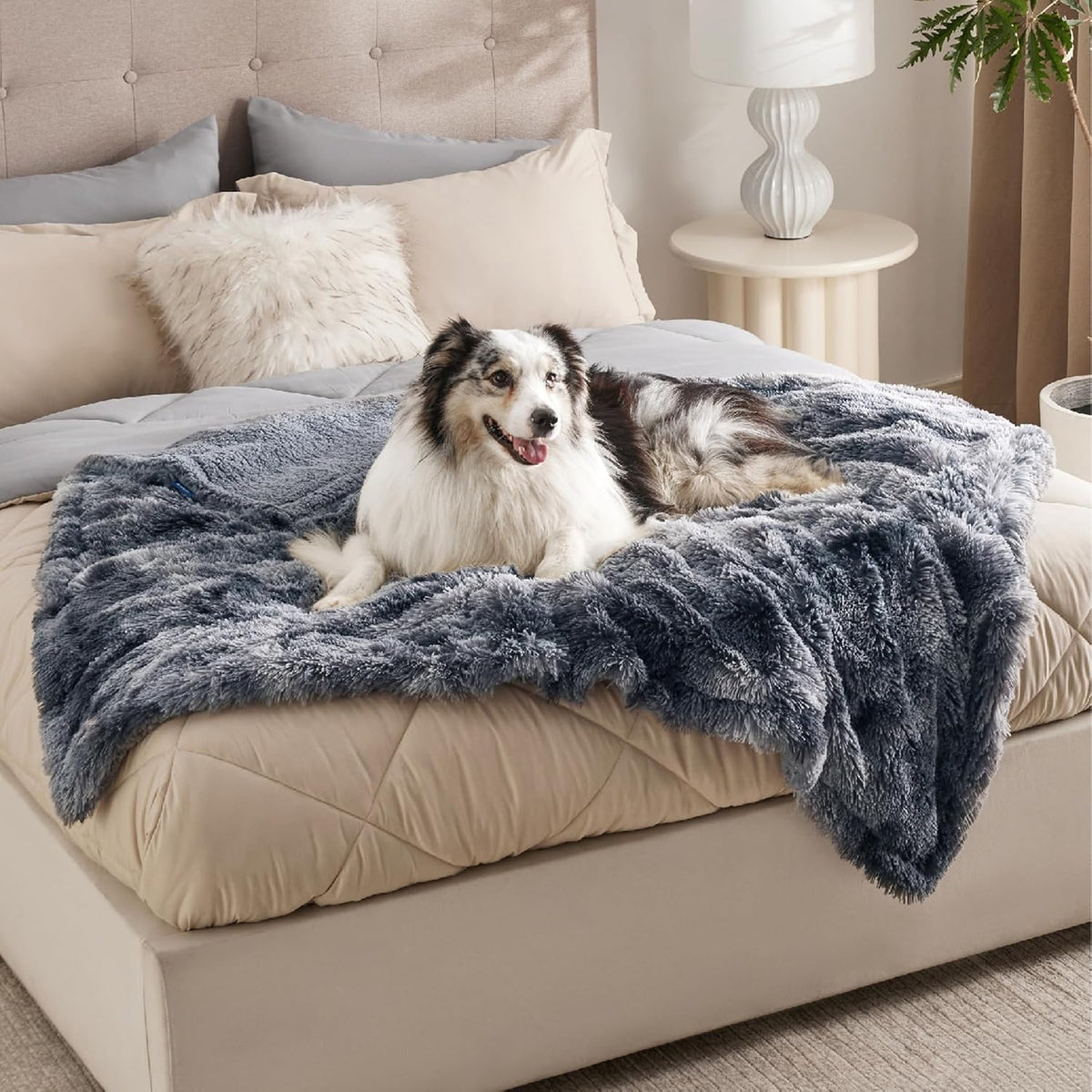 Bedsure Waterproof Dog Blankets for Large Dogs, Fluffy Faux Fur - Tie-dye Grey / XL(50x60") - image 2