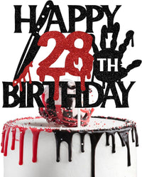 Black glitter Killer Happy 13th Birthday cake topper for a horror Halloween party - view 7