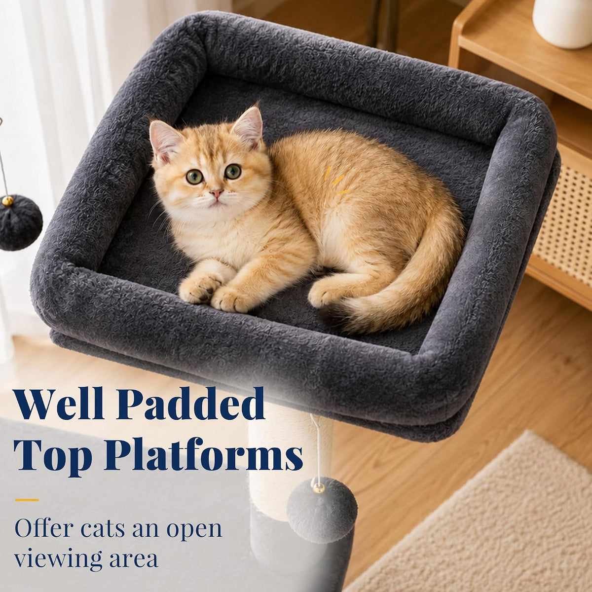 Hey-brother Cat Tree Tower with Padded Platform Bed, Hammock - 53 Inch / Smoky Gray - image 4