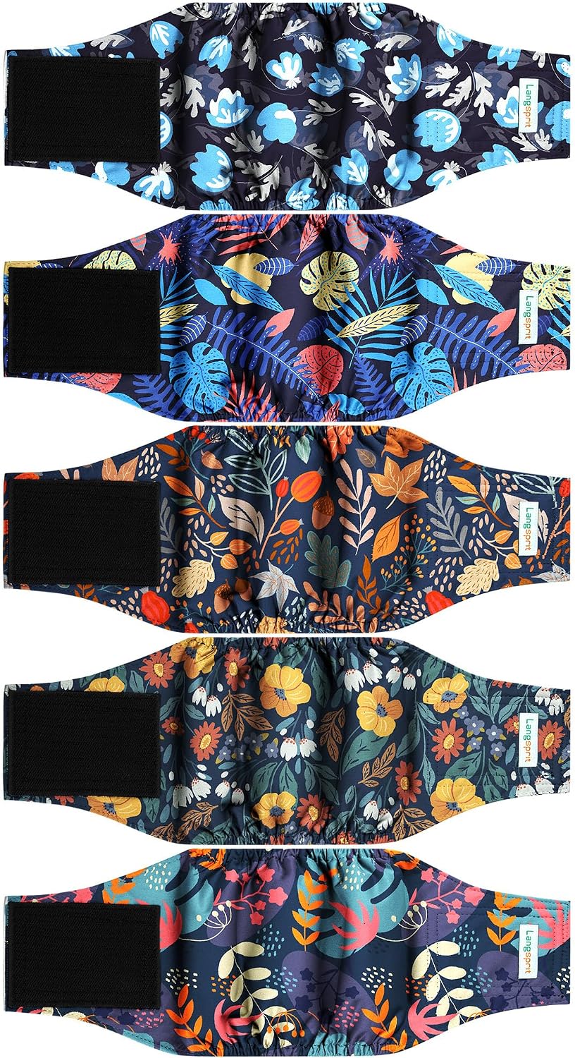 Langsprit Small Male Dog Diapers for Doggie Puppy - Vibrant Leaves / Medium / 5