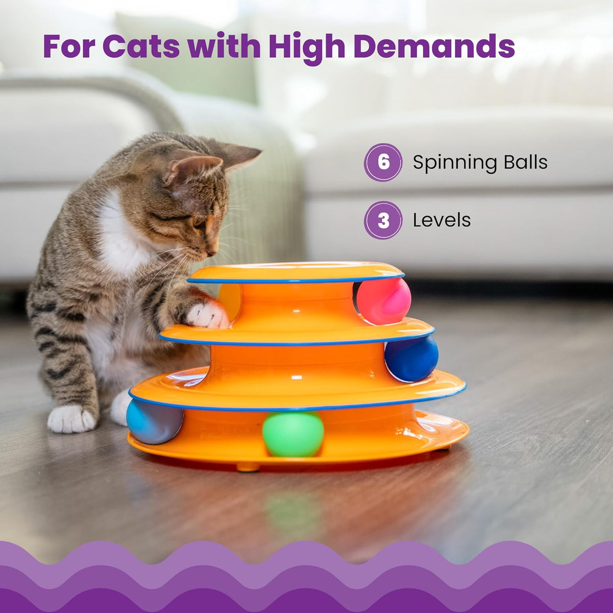 Catstages Tower of Tracks Interactive Cat Toy, 6 Spinning Balls - Orange / One-Size - image 3