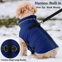 Dogcheer fleece lined dog winter coat with built-in harness and back zipper - view 3
