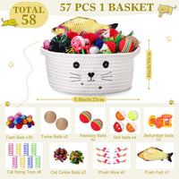 Zopeal 58 Pcs Cat Toy Set with Storage Basket Indoor, Grey - White / 9.8 Inch - image 2
