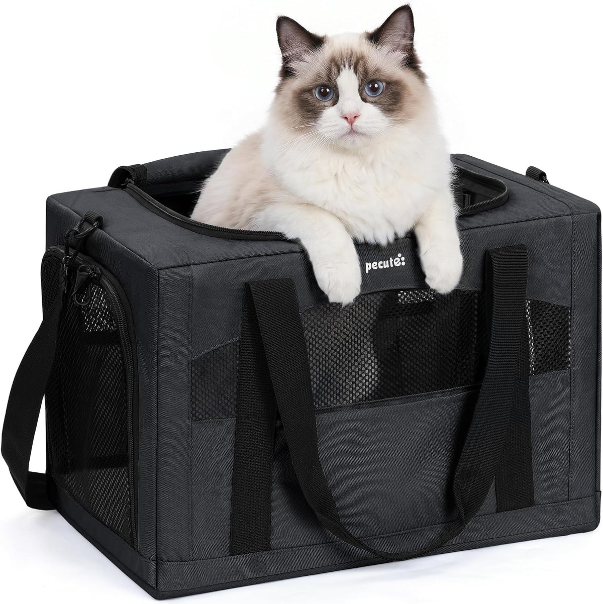 Pecute Cat Carrier Stable, Pet Carrier with Privacy Partition - Dark Gray / 18.5"L x 12.9"W x 11.8"H