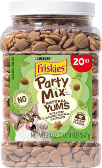 Purina Friskies Made in USA Facilities, Natural Cat Treats, Party Mix Natural Yums Catnip Flavor - 20 oz. Canister
