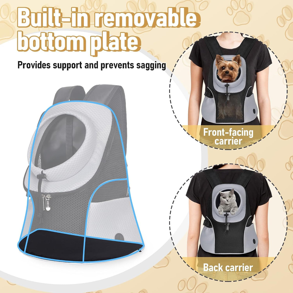 WOYYHO Pet Dog Carrier Backpack - Grey / Large(10-14lbs) - image 2