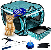 Extra Large Cat Carrier for Travel, Blue Checkers - Teal