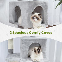Cat Tree for Indoor Cats, 71'' (180cm) Multi-Level Cat Tower for Large Adult, Sturdy Cat Tree House with 2 Scratching Boards 7 Posts, 2 Plush Perches/Condos, Hammock, Light Gray GCT032W