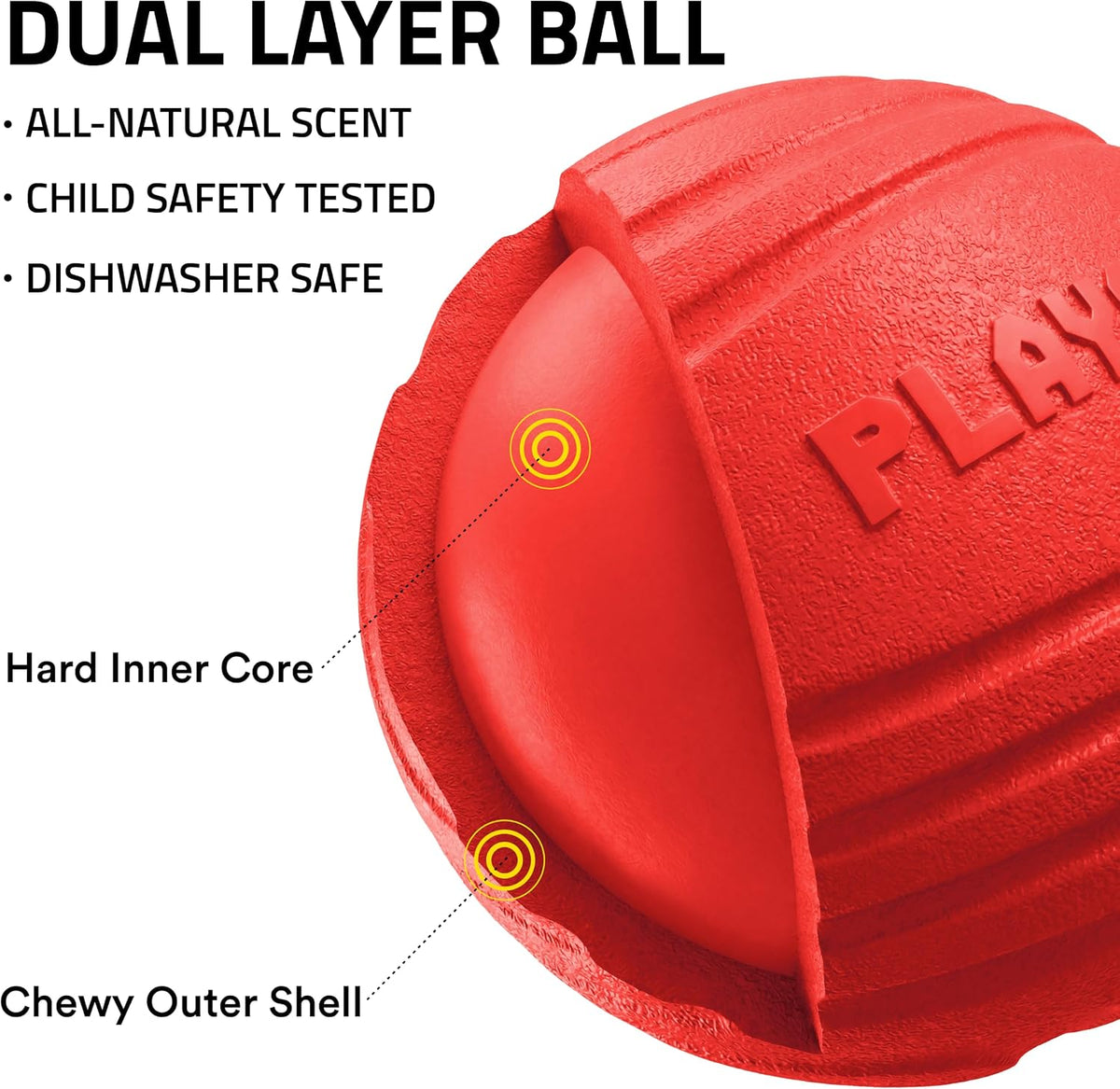 Playology Durable Large Dual Layer Dog Ball, Peanut Butter Scent - Jumbo / Beef - image 2
