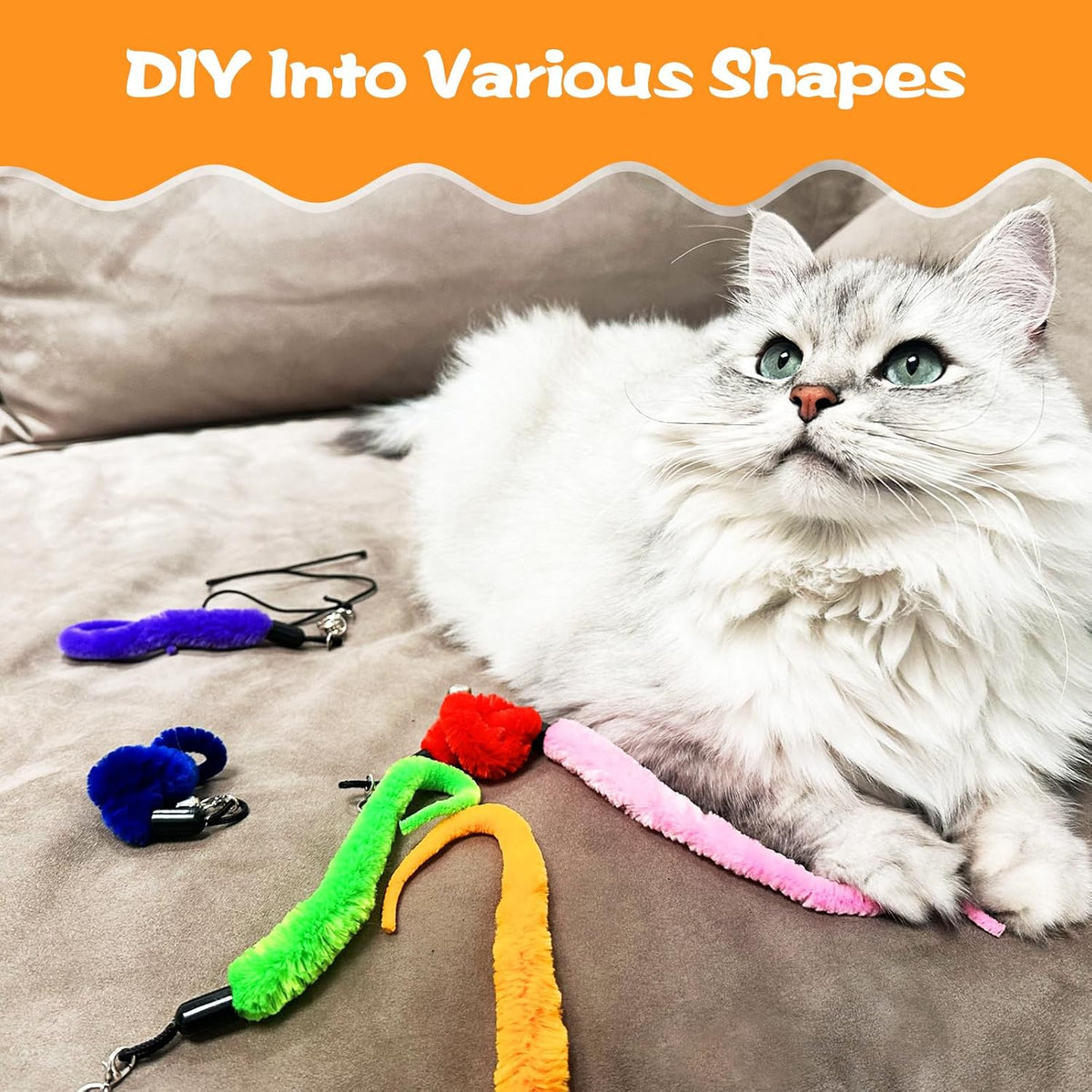 Kerros Fuzzy Worm Cat Wand Refills with Black String - image 4