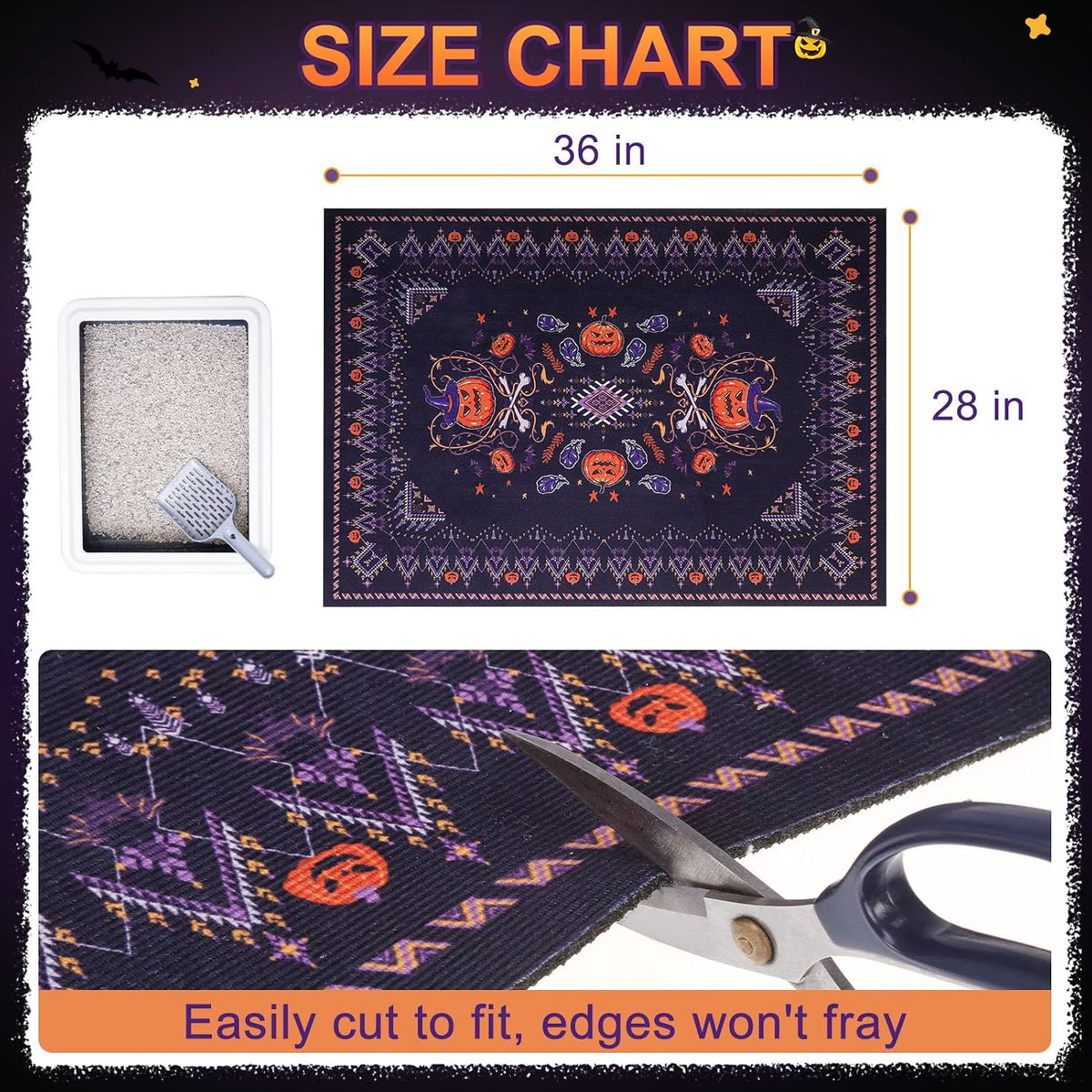 Cat Litter Mat, 20" x 28" Litter Trapping Mat, Waterproof – Daily Care for Cats - Halloween Purple / 28x36 Inch (Pack of 1) - image 2
