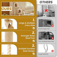 59in Large Cat Tree Tower for Indoor Cats with Soft Plush Hang Ball, Two Condos, Sisal Scratch Posts & Rope Play for Kittens/Adult Cats, New Beige
