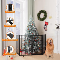 Full Metal Freestanding Dog Gate with Door, 36''Height Foldable Pet Dog Fence for Indoor & Outdoor, 4 Panels Extra Wide Free Standing TallDog Gates for Doorways,House,Stairs,Porch,Deck,Yard