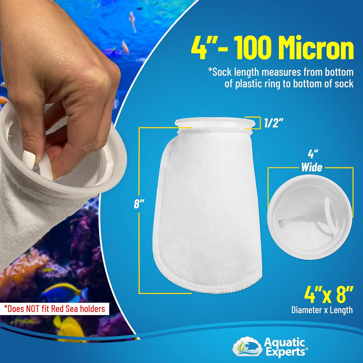 Aquatic Experts Felt Filter Socks - 100 Micron – 4" Ring – 4" x 8" / 8 Pack - image 2