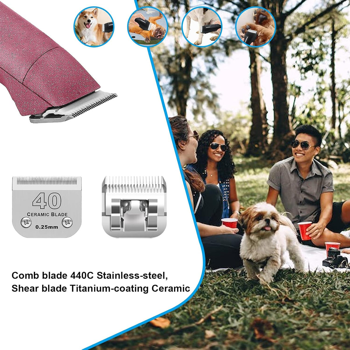 10# Dog Grooming Ceramic Blades, Compatible with Andis, Oster A5 - 3pc 40:1/100''(0.25mm) / Silver - image 3
