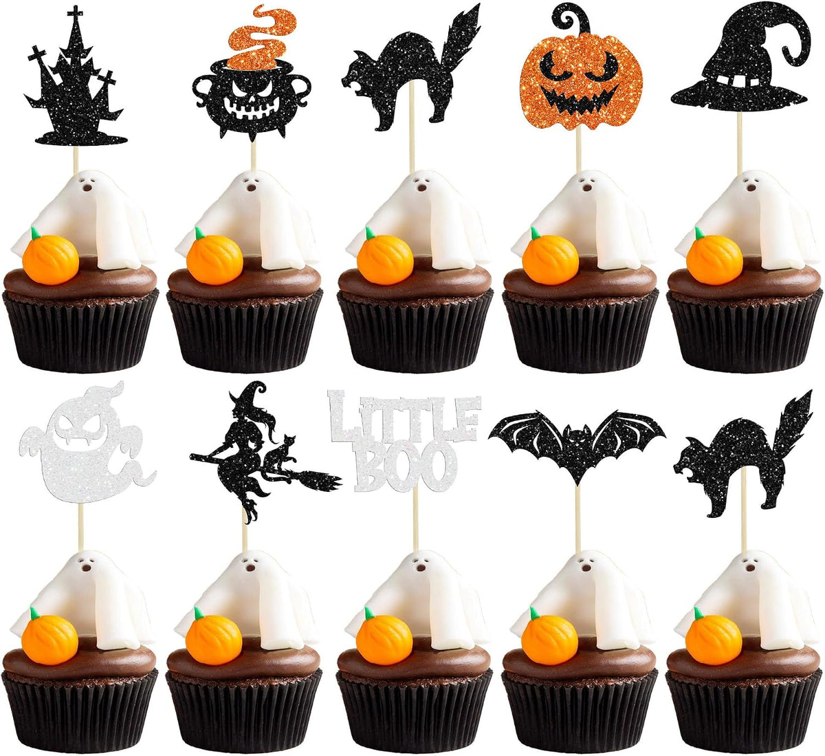 Gyufise Halloween baby shower cupcake toppers with Oh Baby ghost designs on picks - view 6